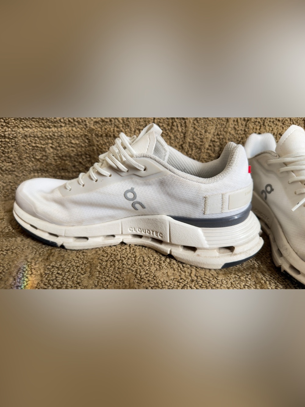On Running Women's White Sneakers with Black Toe Caps - Picture 2 of 5